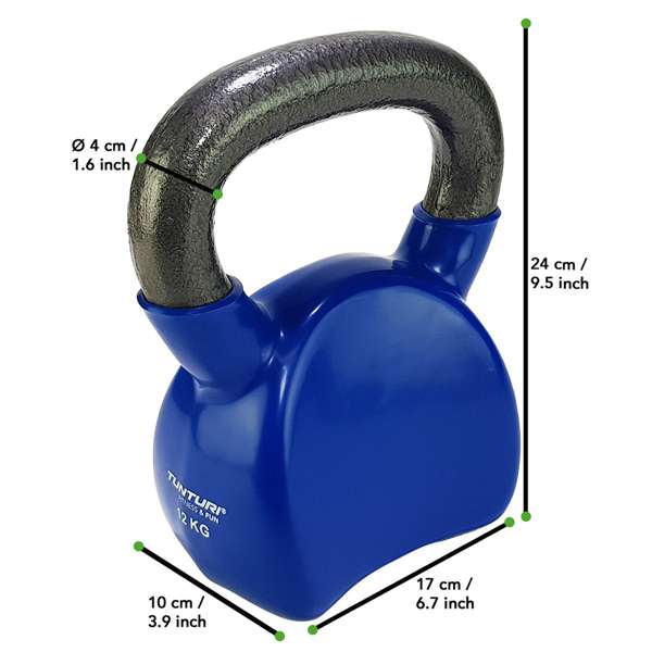 Tunturi Vinyl Kettlebell 12kg, Blue Dimensions